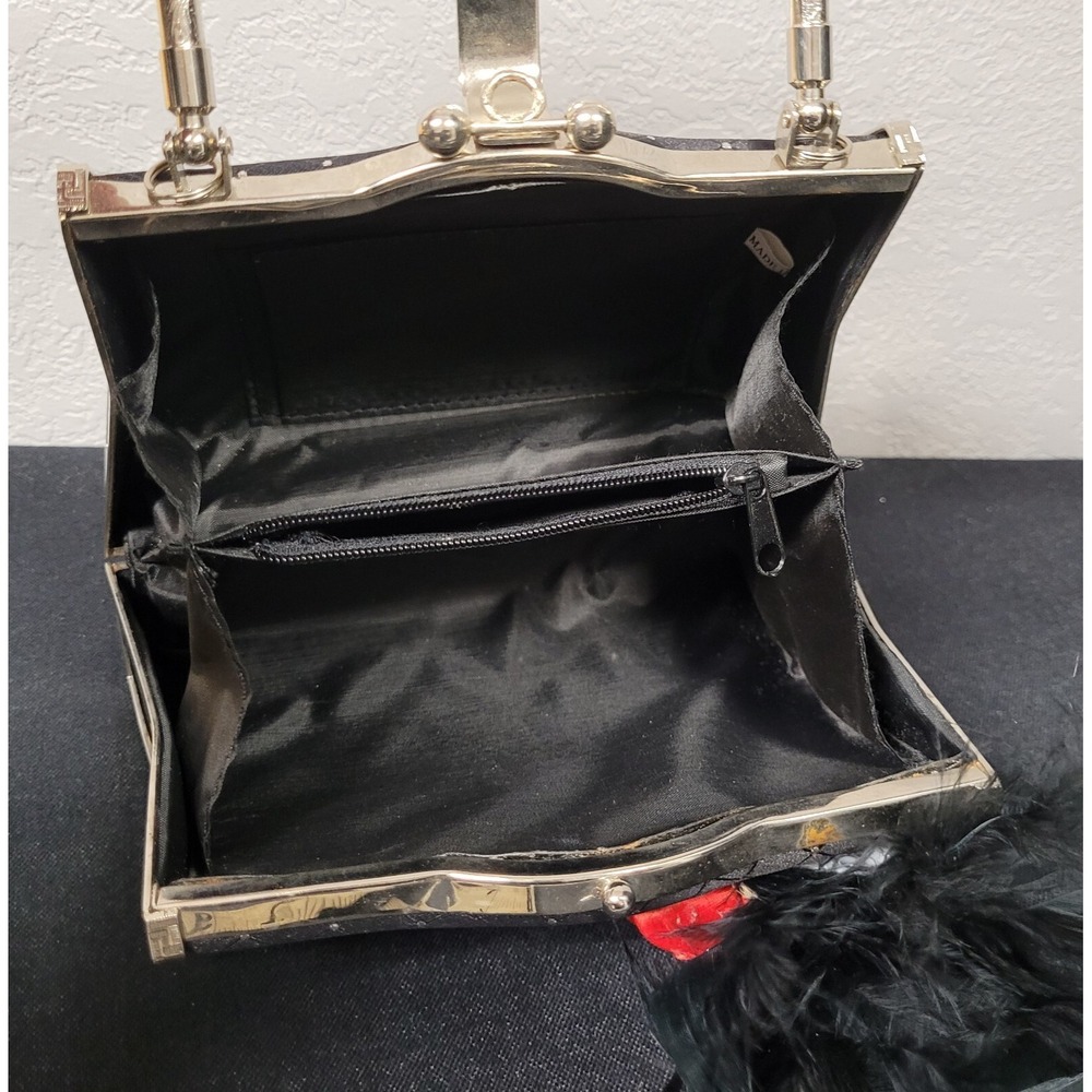Women's Black Silver Accents Evening Handbag/Purse with Flower - Picture 5 of 8